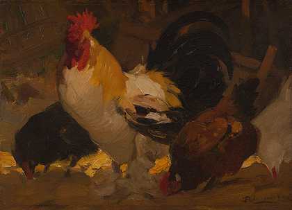 公鸡和母鸡`Coq et poules (1912) by Henri Deluermoz