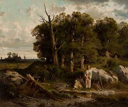 橡树林`Oak forest (1861) by Józef Szermentowski
