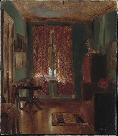 艺术家Ritterstrasse的客厅`The Artists Sitting Room in Ritterstrasse (1851) by Adolph Menzel