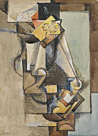 有花瓶和花的静物画`Still life with vase and flower (1914~15) by Antonin Procházka
