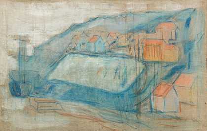 村庄`Village by the Sea (1909–11) by the Sea by Edvard Munch