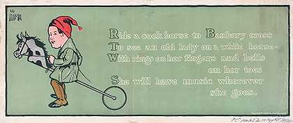 童谣男孩骑马`Boy riding hobby horse with nursery rhyme (1903) by O.C Malcolm