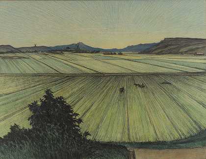 田野景观`Landscape with Fields (1897) by Karl Nordström