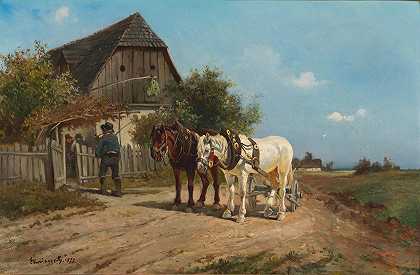 参观休里根`Besuch beim Heurigen (1873) by Ignaz Ellminger