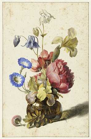 瓶子里的花`Flowers in a Bottle (1674) by Dirck de Bray
