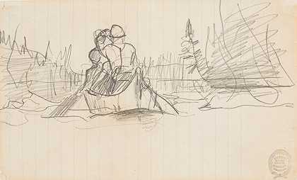 独木舟上的两个人`Two Men in a Canoe (1897) by Winslow Homer