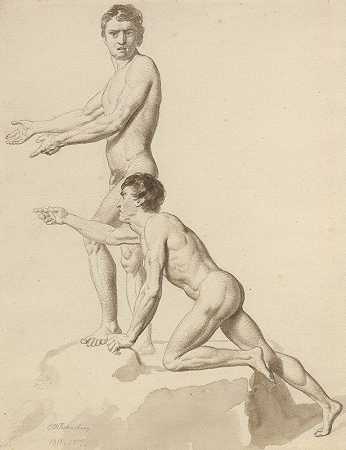 两个以色列人在岩石上`To israelitter på en klippeblok (1812 – 1811) by Christoffer Wilhelm Eckersberg