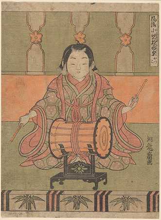 鼓手`Man with Drum (ca. 1760–1780) by Koryûsai Isoda
