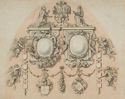 设计的墓志铭t Seraets Van Etten家族`Design for the Epitaph of the t Seraets~Van Etten family (ca. 1650–75) by Abraham van Diepenbeeck