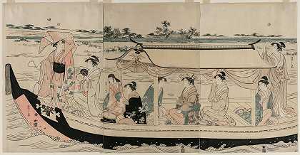 Sumida河上游船上的女人`Women in a Pleasure Boat on the Sumida River (early 1790s) by Chōbunsai Eishi
