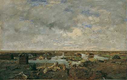 大沼地`Große Moorlandschaft (1879) by Eugen Jettel