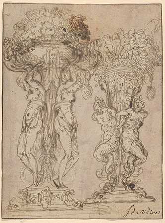 花座的两种设计`Two Designs for a Flower Pedestal (ca. 1550–70) by Guglielmo della Porta