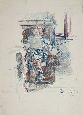 坐在沙发上看报纸的男人`Mężczyzna siedzący na kanapie i czytający gazetę (1914) by Ivan Ivanec