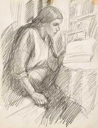 读书的女人`Lukeva nainen by Alfred William Finch