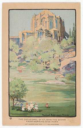 来自晨曦公园的圣约翰大教堂`The Cathedral of St. John the Divine from Morningside Park (1914) by Rachael Robinson Elmer
