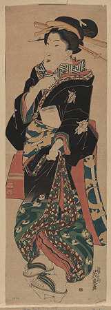 吸烟还是莫苏·昂纳`Fumi o motsu onna (1825) by Keisai Eisen