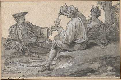 野餐会`A Picnic Party (1716) by Claude Simpol