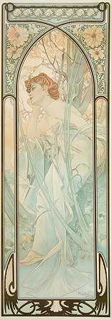 晚上的梦，白天的时光`Reverie du soir, from Times of Day (1899) by Alphonse Mucha