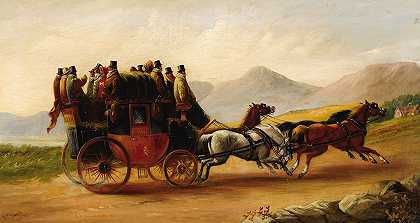 公共马车场景`Stagecoach Scene (1876) by John Charles Maggs