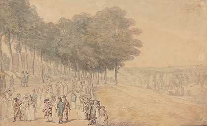 里士满海滨长廊俯瞰河流`Promenade at Richmond; Overlooking the river (ca. 1780–1825) by Thomas Rowlandson