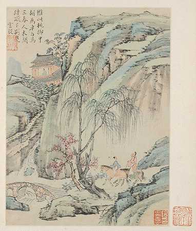 季节风景专辑，叶B（前叶1）`Album of Seasonal Landscapes, Leaf B (previous leaf 1) (1668) by Xiao Yuncong