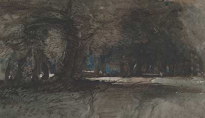 黄昏时的林地景色`A Woodland Scene at Dusk (1833–45) by William James Müller