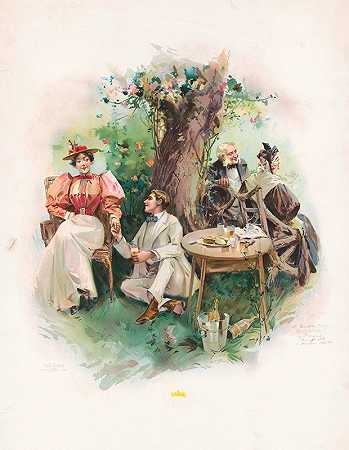 花园派对`A garden party (1895) by Fred Achert