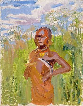 纸莎草芦苇中的基库尤`Kikuyu In Papyrus Reeds (1909) by Akseli Gallen-Kallela