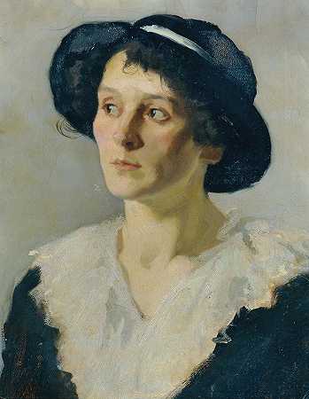 戴黑帽子的女士`Dame mit schwarzem Hut (1925~1930) by Josef Wawra