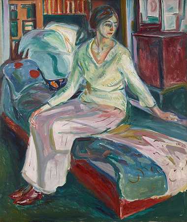 坐在沙发上的模特`Seated Model on the Couch (1924–26) by Edvard Munch