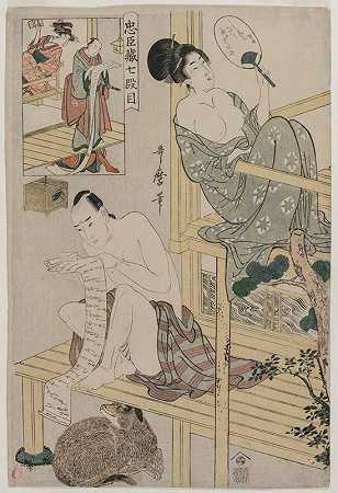 第七幕《忠诚仆人的宝库》`Act VII from the series The Storehouse of Loyal Retainers (c. 1801~2) by Kitagawa Utamaro