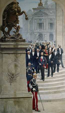 萨迪·卡诺总统在第三共和国政要的陪同下，在L歌剧院`Le Président Sadi Carnot entouré de personnalités de la IIIème République, devant lOpéra (1889) by Alfred Stevens