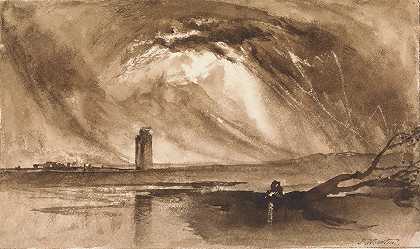 塔楼景观和即将来临的风暴`Landscape with Tower and Approaching Storm by John Martin