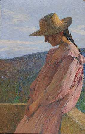 坐着的女孩`Jeune fille assise (before 1904) by Henri Martin