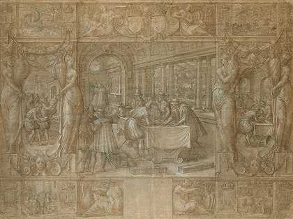 亨利二世和凯瑟琳·德美第奇的婚姻，嫁妆`Marriage of Henry II and Catherine de’ Medici, The Dowry (c. 1562) by Antoine Caron