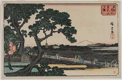 松山的照片，来自东部首府的著名景点系列`Picture of Matsuchiyama, from the series Famous Places in the Eastern Capital (late 1830s or early 1840s) by Andō Hiroshige