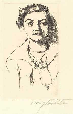 一位年轻女士的肖像（安妮丝·哈尔贝）`Portrait of a Young Lady (Anneliese Halbe) (1918) by Lovis Corinth