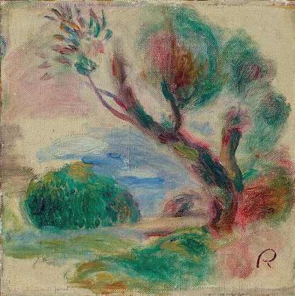 卡涅的树，远离大海`Arbre à Cagnes, au loin la mer (1896) by Pierre-Auguste Renoir