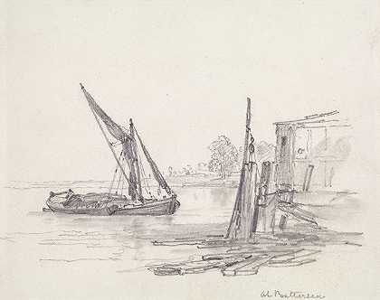 巴特西泰晤士河风景`View on the Thames at Battersea by Edward William Cooke