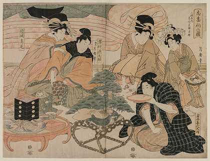 第一次参观游乐区的照片`Picture of the First Visit to the Pleasure Quarters (mid 1800s) by Kitagawa Tsukimaro