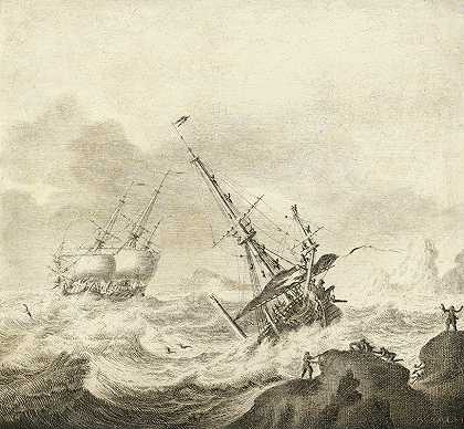 在暴风雨的海上航行`Shipping On A Stormy Sea by Adriaen Cornelisz. van der Salm
