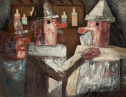 在酒吧里`In a bar (1931) by Tadeusz Makowski