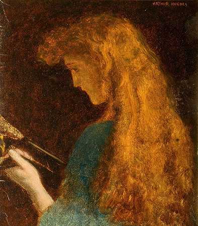 研究一个女孩头`Study of a Girls Head (1880~1886) by Arthur Hughes
