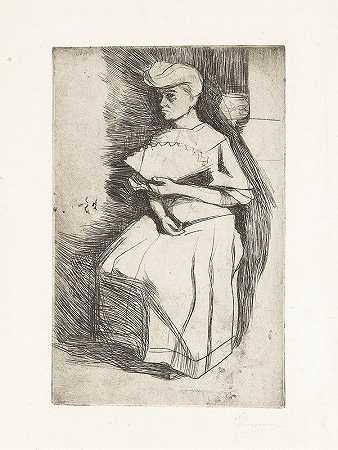 带扇子的女人`Donna con ventaglio (1917) by Umberto Boccioni