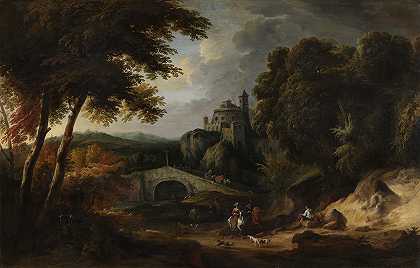 带桥景观`Landschap met brug (1700) by Pieter Verdussen