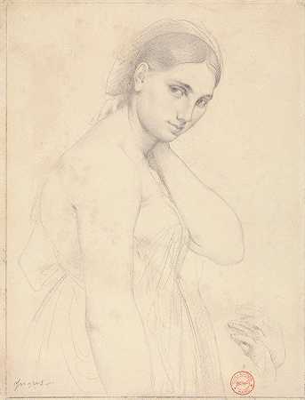 学习拉斐尔和福纳里娜`Study for Raphael and the Fornarina (ca. 1814) by Jean Auguste Dominique Ingres