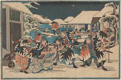 在雪地里捕获莫罗瑙`Capture of Moronao in Snow (19th century) by Andō Hiroshige