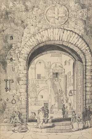 佛罗伦萨巴切洛入口`Entrance to the Barqello, Florence (1842) by Sir Charles D;Oyly