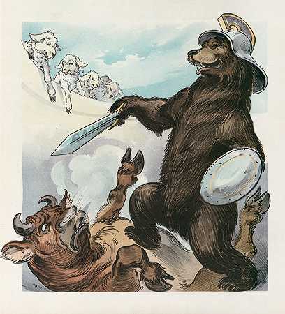 贝尔斯登在华尔街舞台上的胜利`The triumph of the bear in the wall street arena (1903) by Udo Keppler