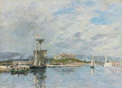 端口景观D安提比斯。码头，早上`Vue Du Port Dantibes. Le Quai, Le Matin (1893) by Eugène Boudin